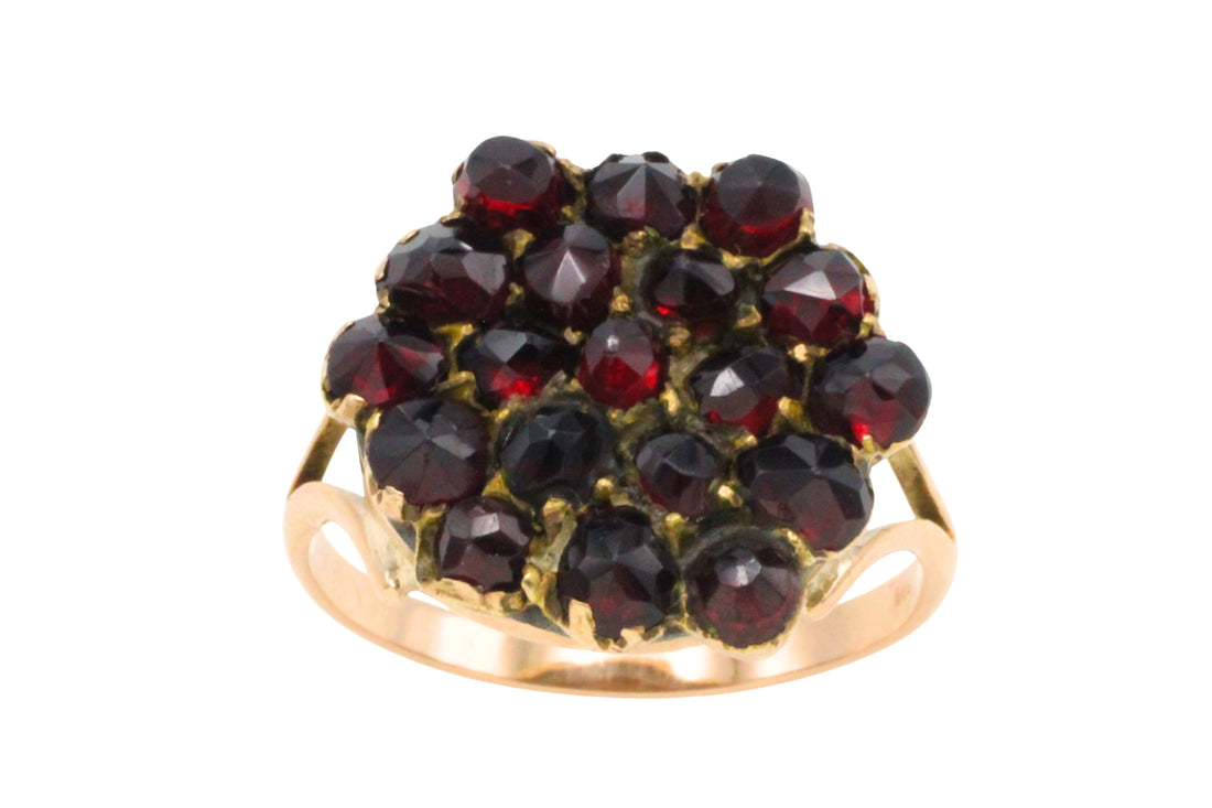 Garnet cluster ring in 14 carat gold