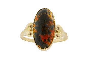 Cabochon moss agate ring in 14 carat gold