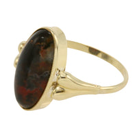 Cabochon moss agate ring in 14 carat gold
