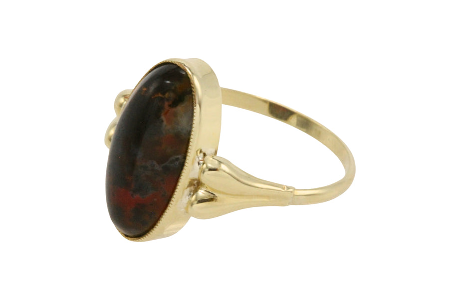 Cabochon moss agate ring in 14 carat gold