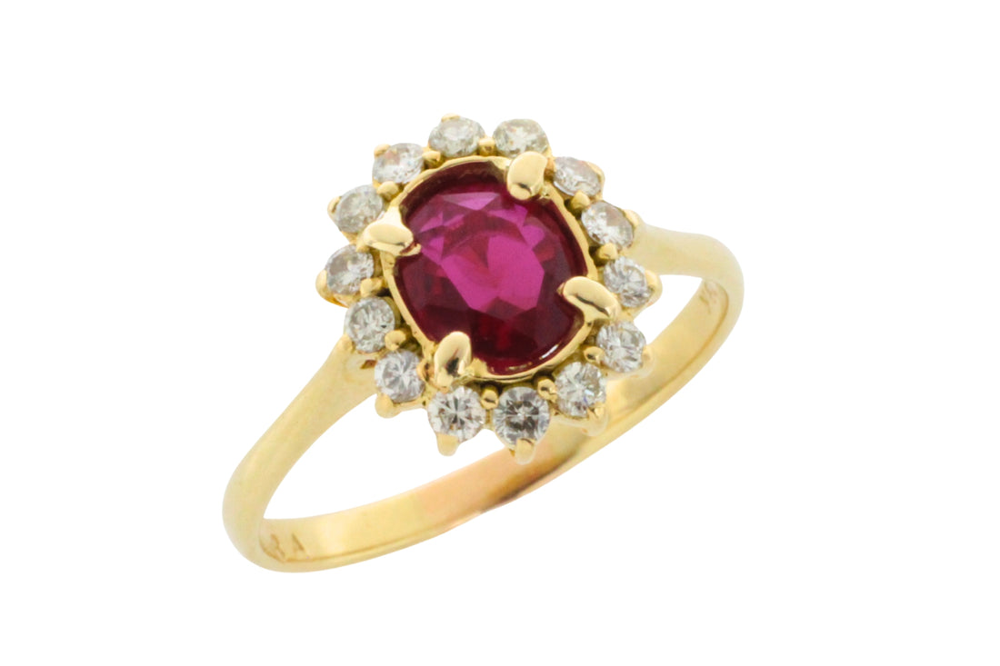 Ruby and diamond ring in 18 carat gold-engagement rings-The Antique Ring Shop