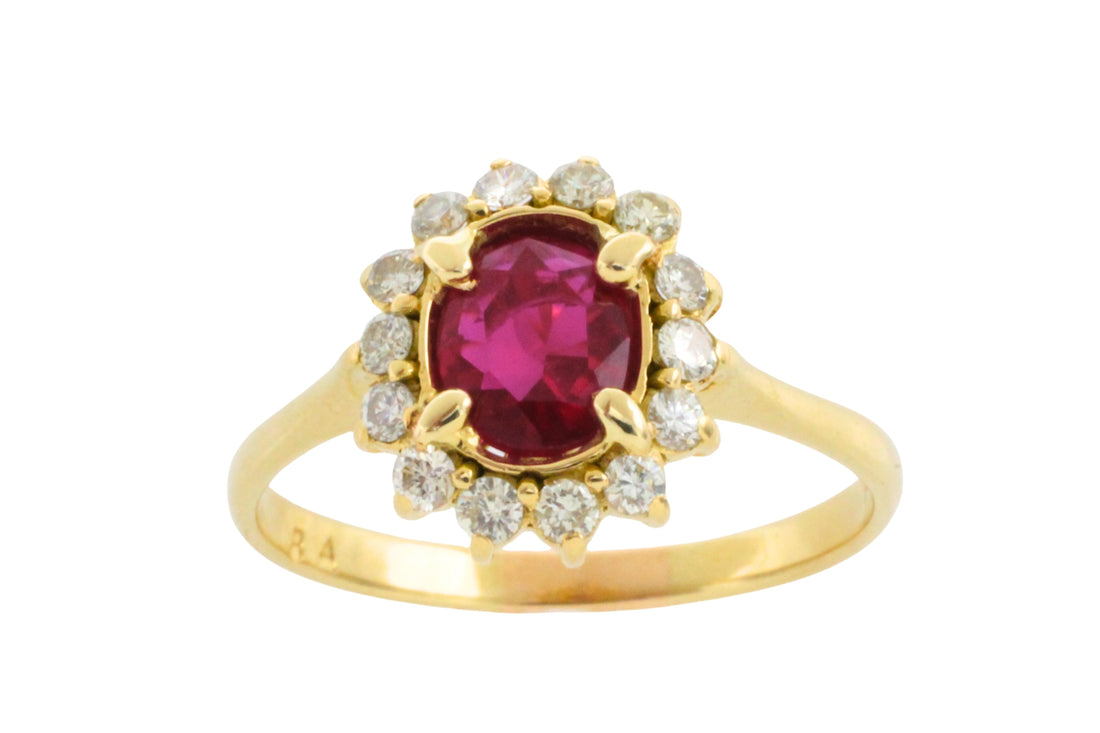 Ruby and diamond ring in 18 carat gold-engagement rings-The Antique Ring Shop