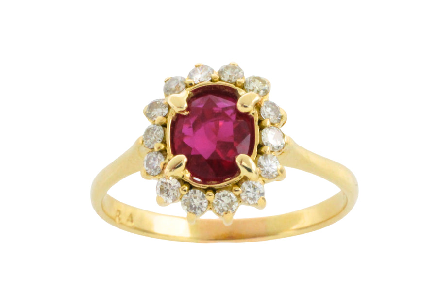 Ruby and diamond ring in 18 carat gold-engagement rings-The Antique Ring Shop