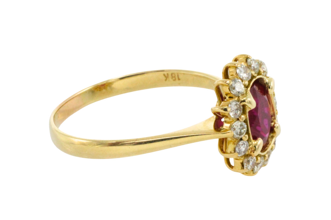 Ruby and diamond ring in 18 carat gold-engagement rings-The Antique Ring Shop