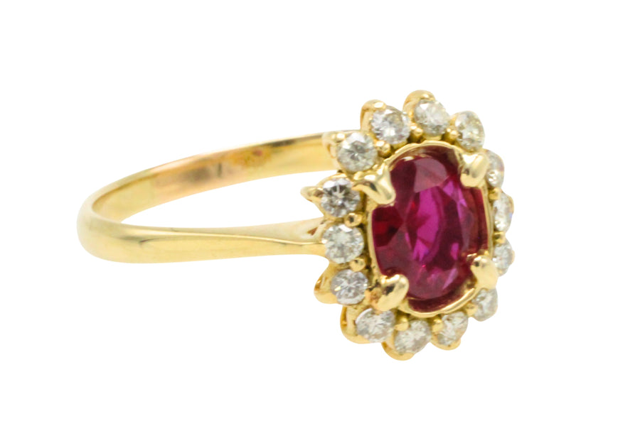 Ruby and diamond ring in 18 carat gold-engagement rings-The Antique Ring Shop