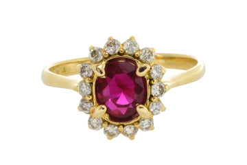 Ruby and diamond ring in 18 carat gold-engagement rings-The Antique Ring Shop