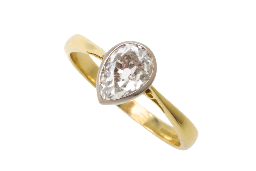 Old pear cut diamond solitaire ring-engagement rings-The Antique Ring Shop