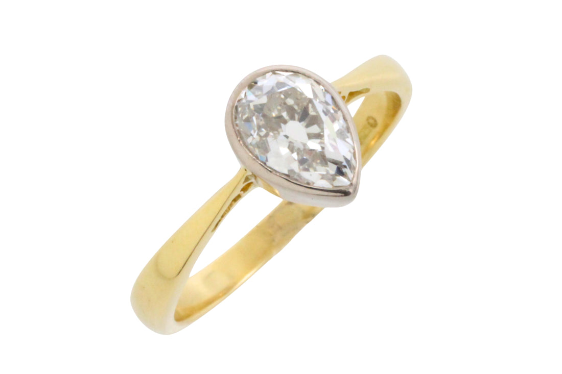 Old pear cut diamond solitaire ring-engagement rings-The Antique Ring Shop