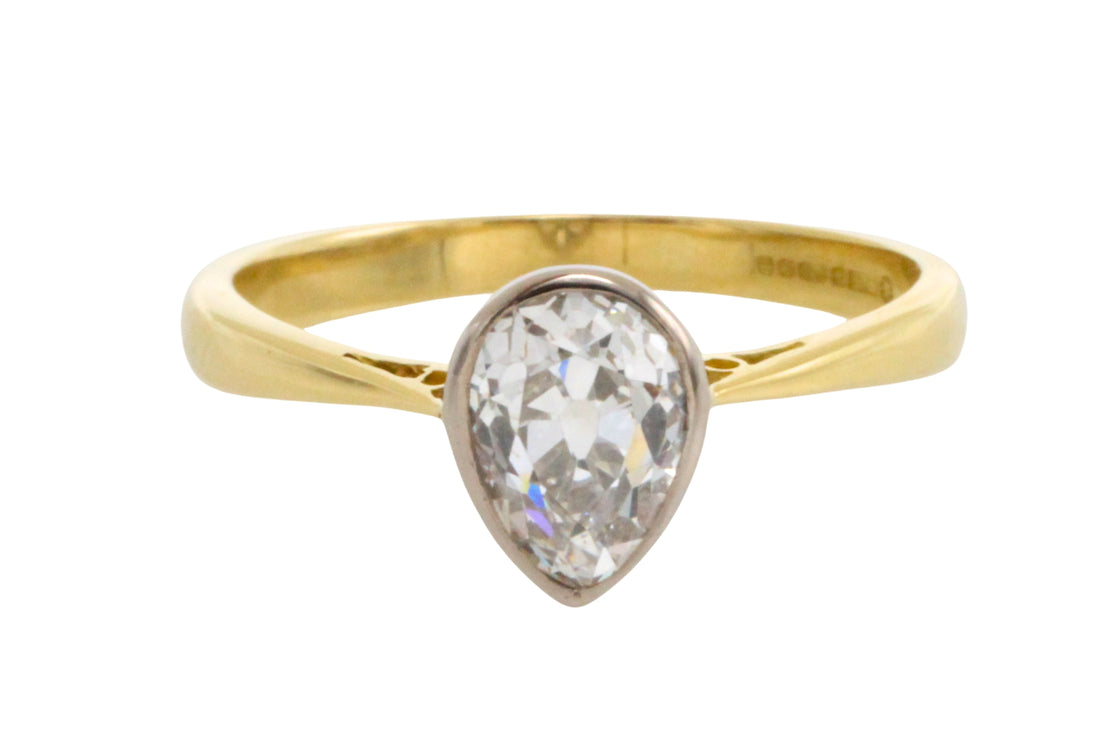 Old pear cut diamond solitaire ring-engagement rings-The Antique Ring Shop