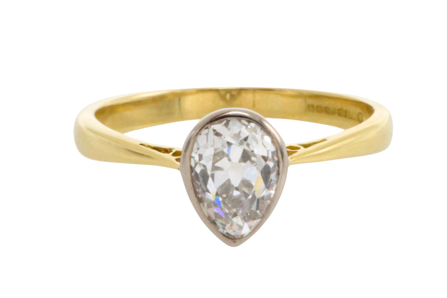 Old pear cut diamond solitaire ring-engagement rings-The Antique Ring Shop