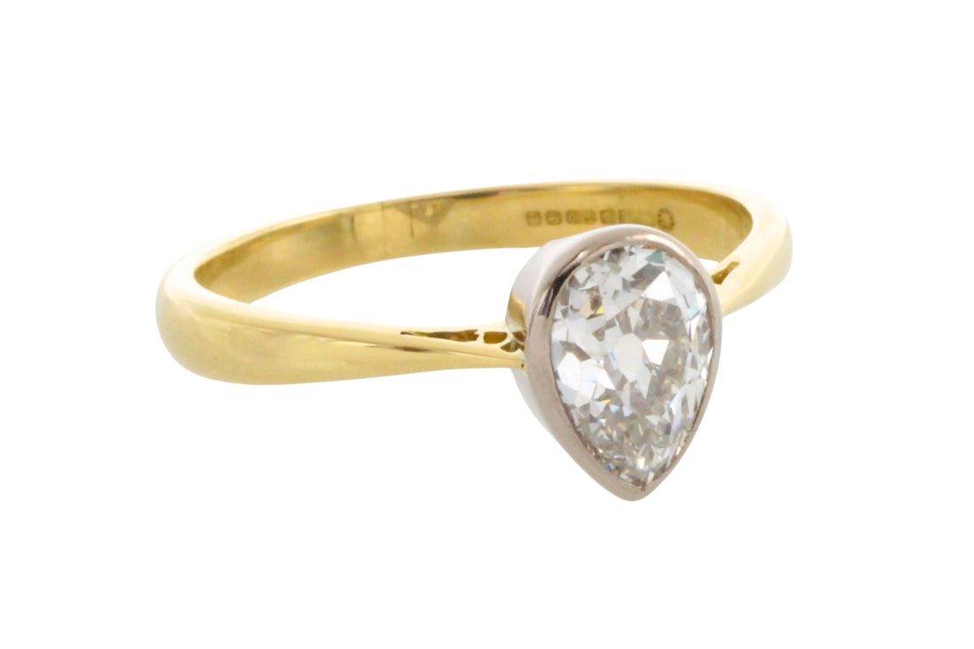 Old pear cut diamond solitaire ring-engagement rings-The Antique Ring Shop