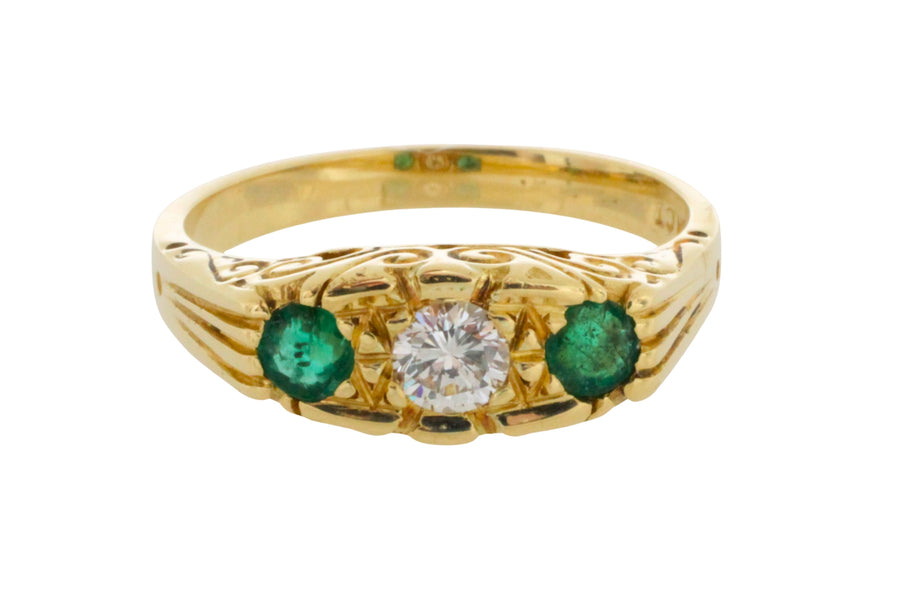 Vintage emerald and diamond ring in 18 carat gold