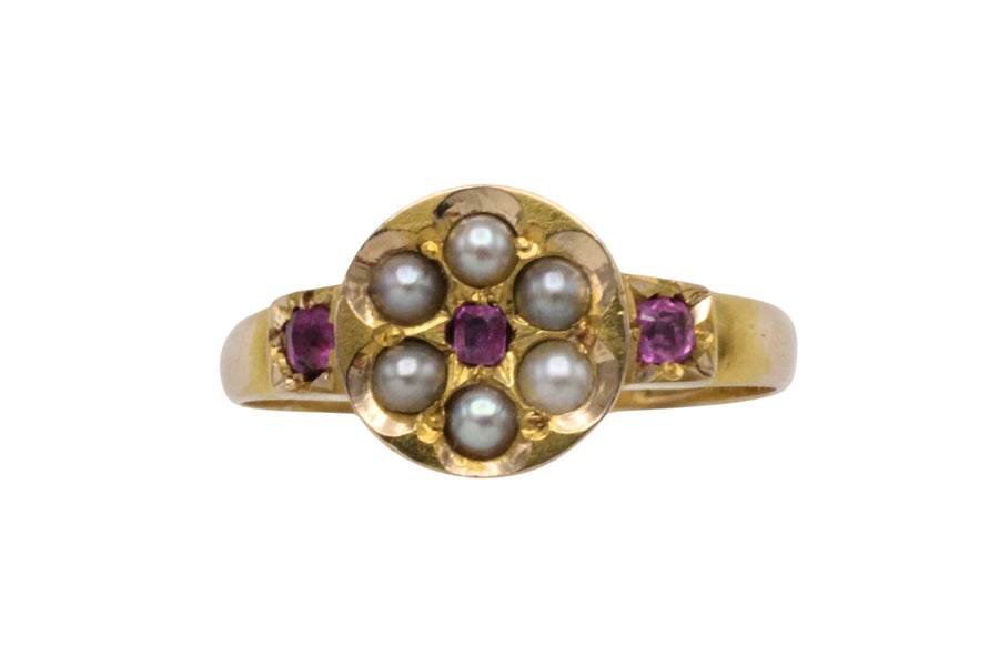 Victorian ruby and seed pearl ring from 1878-The Antique Ring Shop