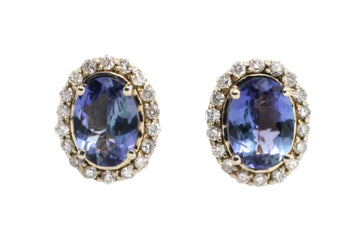 Tanzanite and diamond studs in 14 carat gold-Earrings-The Antique Ring Shop