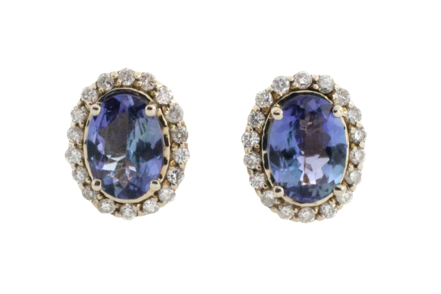 Tanzanite and diamond studs in 14 carat gold-Earrings-The Antique Ring Shop