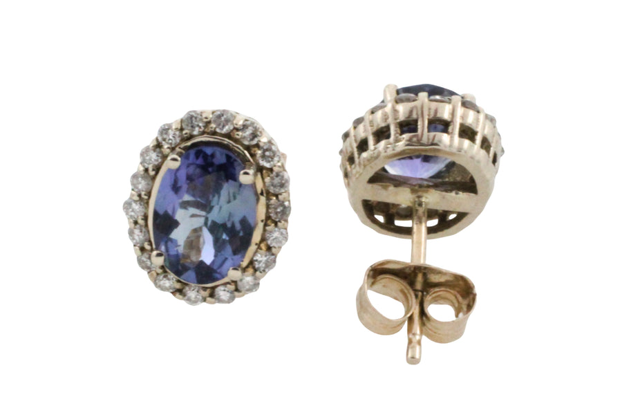 Tanzanite and diamond studs in 14 carat gold-Earrings-The Antique Ring Shop