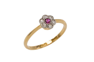 Edwardian old cut diamond and ruby ring in 18 carat gold