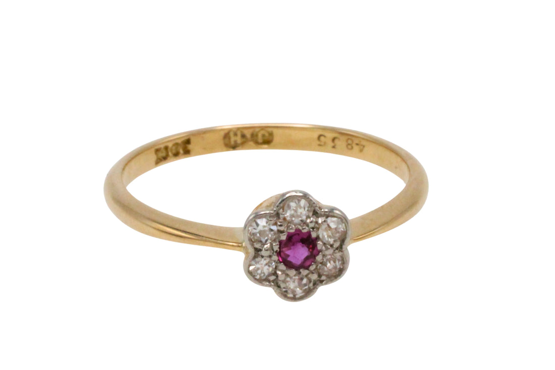 Edwardian old cut diamond and ruby ring in 18 carat gold
