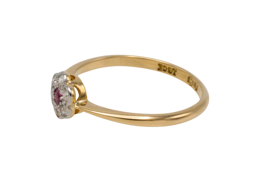 Edwardian old cut diamond and ruby ring in 18 carat gold