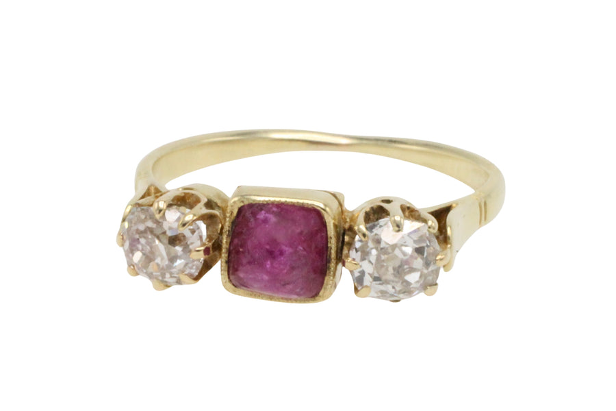 Old cut diamond and cabochon ruby ring-Antique rings-The Antique Ring Shop