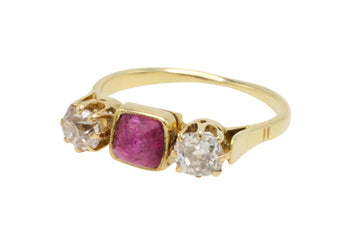Old cut diamond and cabochon ruby ring-Antique rings-The Antique Ring Shop