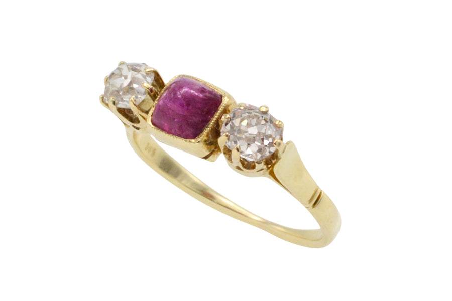 Old cut diamond and cabochon ruby ring-Antique rings-The Antique Ring Shop
