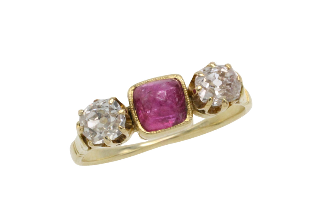 Old cut diamond and cabochon ruby ring-Antique rings-The Antique Ring Shop
