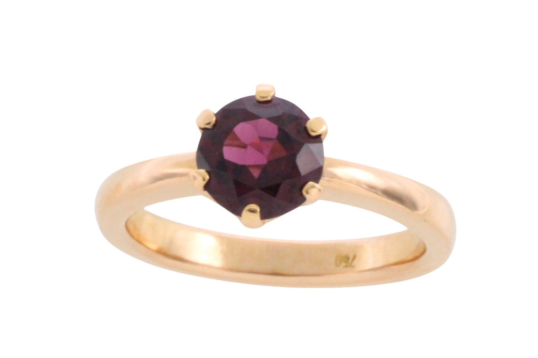 18 carat gold garnet solitaire ring-Vintage Rings-The Antique Ring Shop