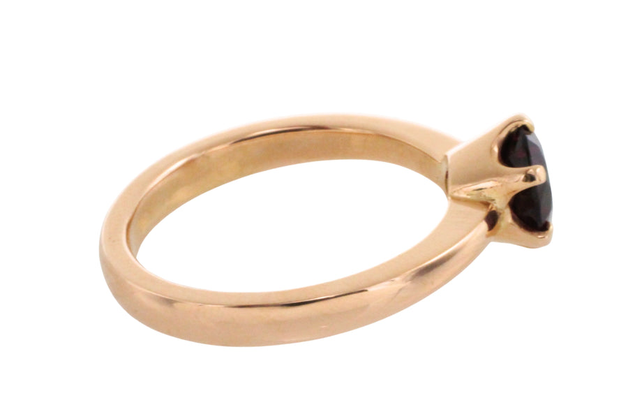 18 carat gold garnet solitaire ring-Vintage Rings-The Antique Ring Shop