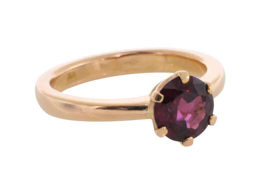 18 carat gold garnet solitaire ring-Vintage Rings-The Antique Ring Shop
