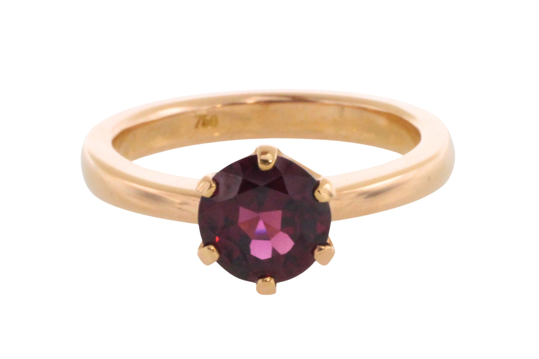18 carat gold garnet solitaire ring-Vintage Rings-The Antique Ring Shop