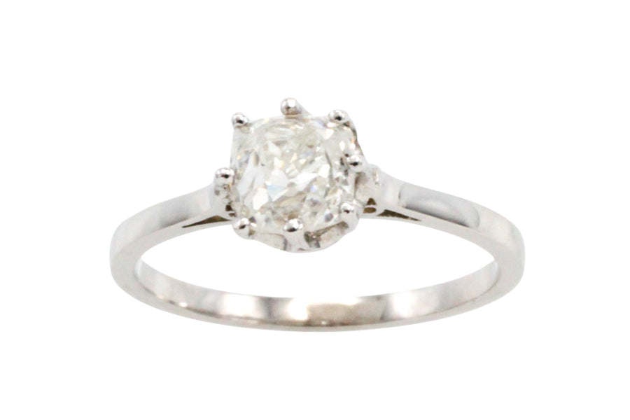 Old mine cut diamond solitaire ring