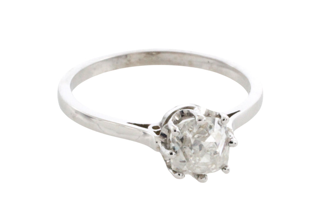 Old mine cut diamond solitaire ring