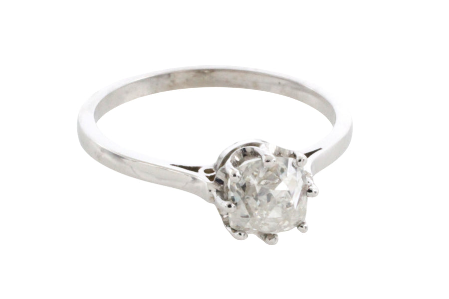 Old mine cut diamond solitaire ring