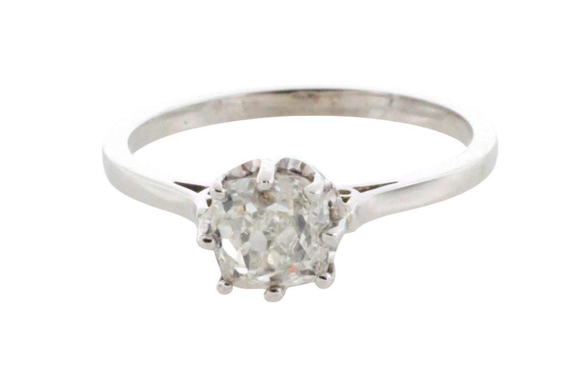 Old mine cut diamond solitaire ring