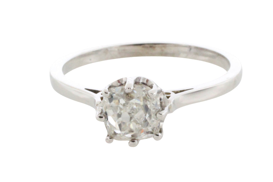 Old mine cut diamond solitaire ring