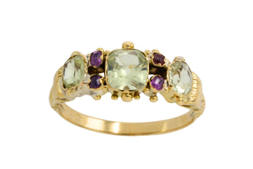 Victoriaanse ring met chrysoberyl en toermalijn