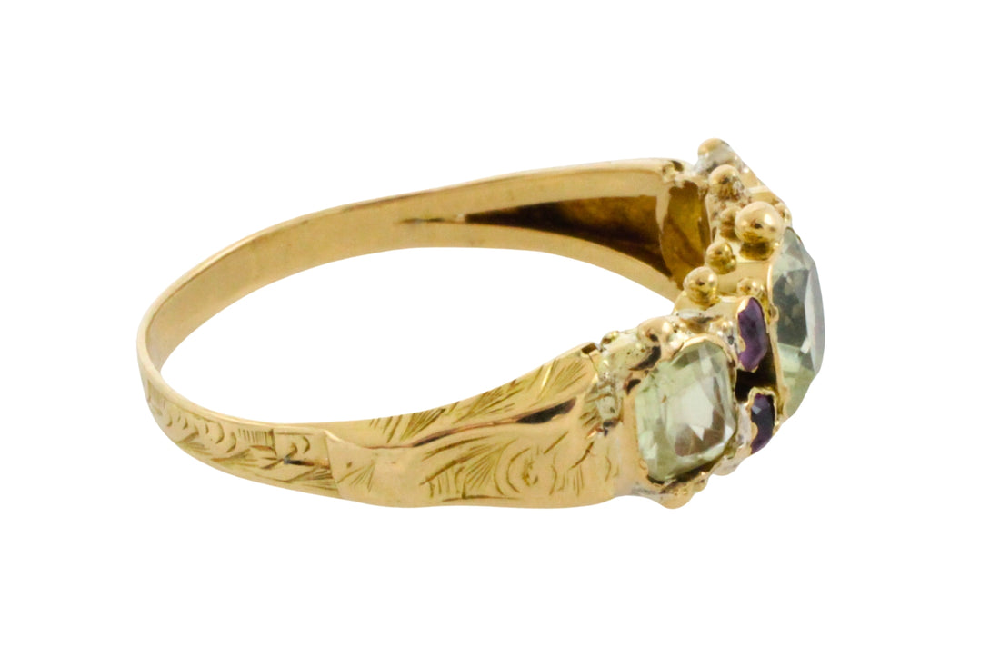 Victoriaanse ring met chrysoberyl en toermalijn