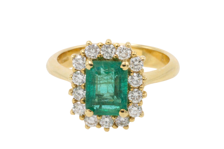 Emerald and diamond ring in 18 carat gold-The Antique Ring Shop