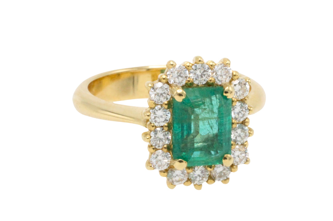Emerald and diamond ring in 18 carat gold-The Antique Ring Shop