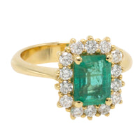 Emerald and diamond ring in 18 carat gold-The Antique Ring Shop