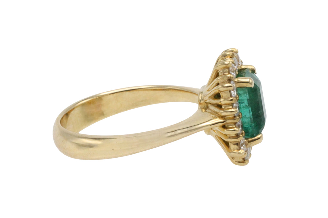 Emerald and diamond ring in 18 carat gold-The Antique Ring Shop
