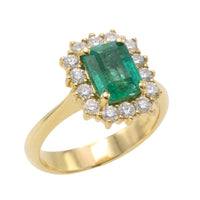 Emerald and diamond ring in 18 carat gold-The Antique Ring Shop