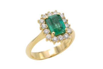 Emerald and diamond ring in 18 carat gold-The Antique Ring Shop