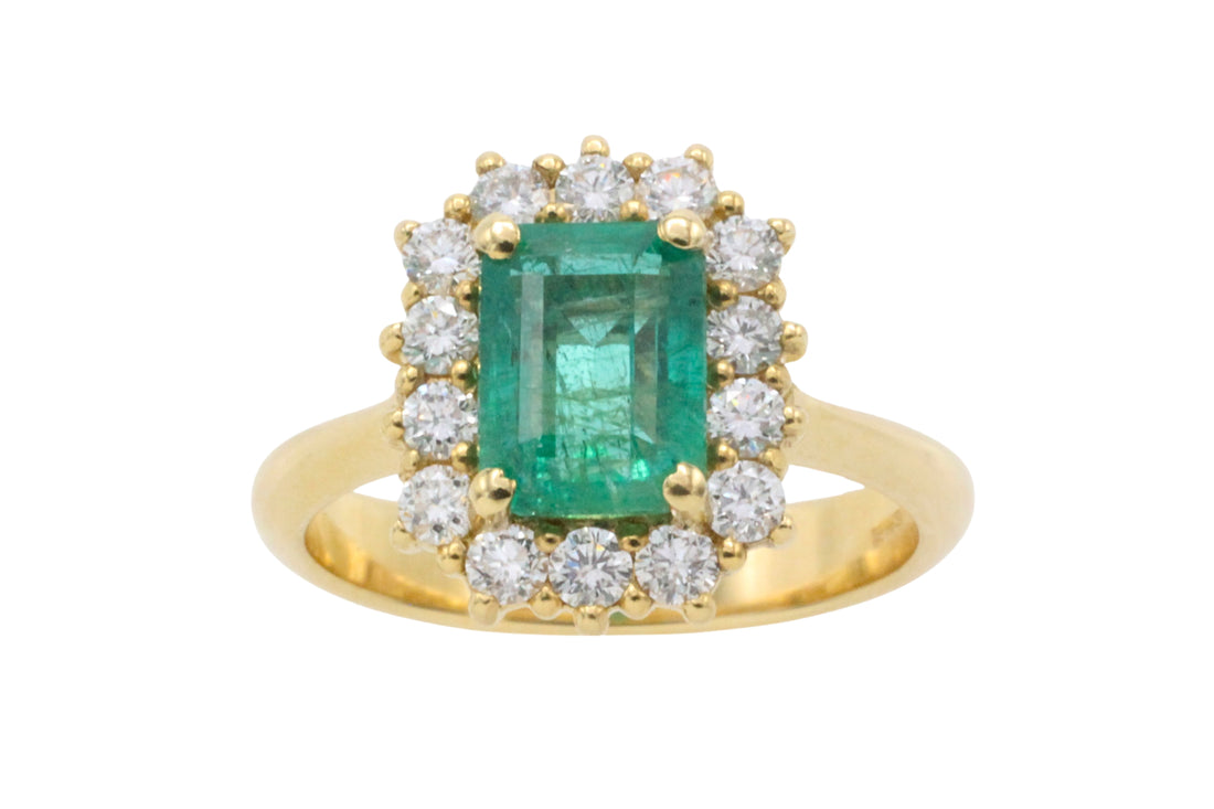 Emerald and diamond ring in 18 carat gold-The Antique Ring Shop