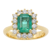 Emerald and diamond ring in 18 carat gold-The Antique Ring Shop