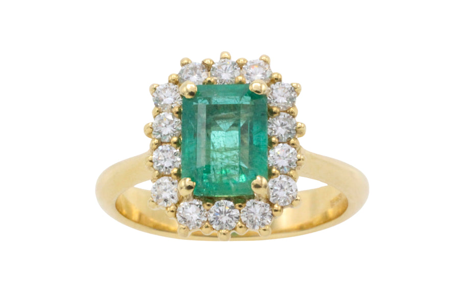 Emerald and diamond ring in 18 carat gold-The Antique Ring Shop