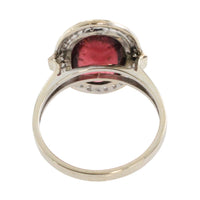 Cabochon pink tourmaline and diamond ring in white gold