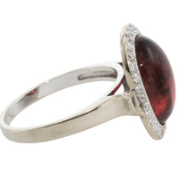 Cabochon pink tourmaline and diamond ring in white gold