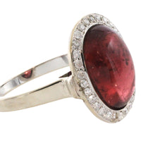Cabochon pink tourmaline and diamond ring in white gold